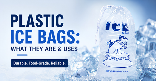 Plastic ice bags used for commercial ice storage and distribution