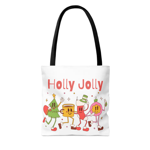 Holly Jolly Christmas Tote Bags - White, Red, Reusable Cotton Christmas Treat Bags