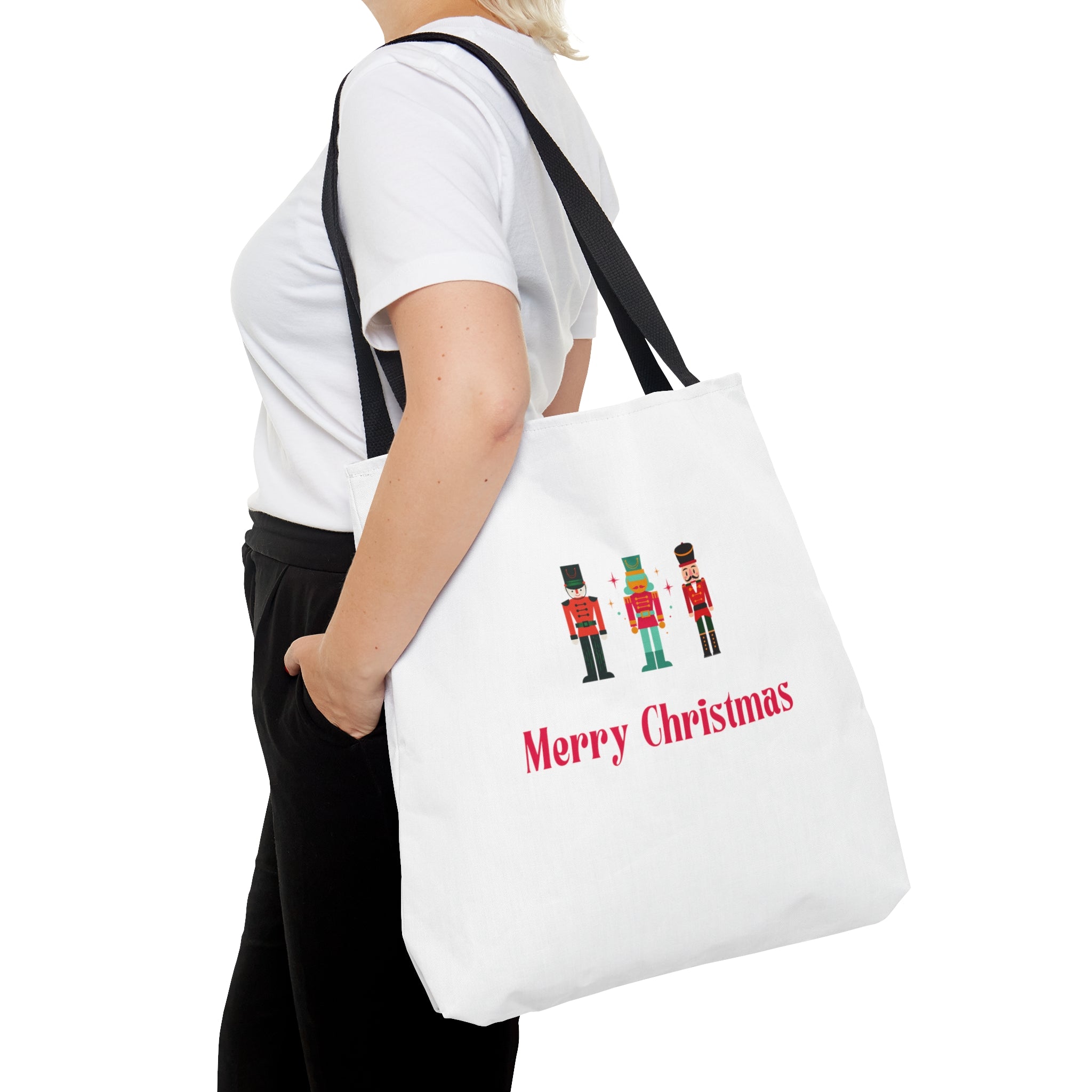 Merry Christmas Stylish Tote Bags White, Reusable Canvas Tote Bags, Available in Different Size