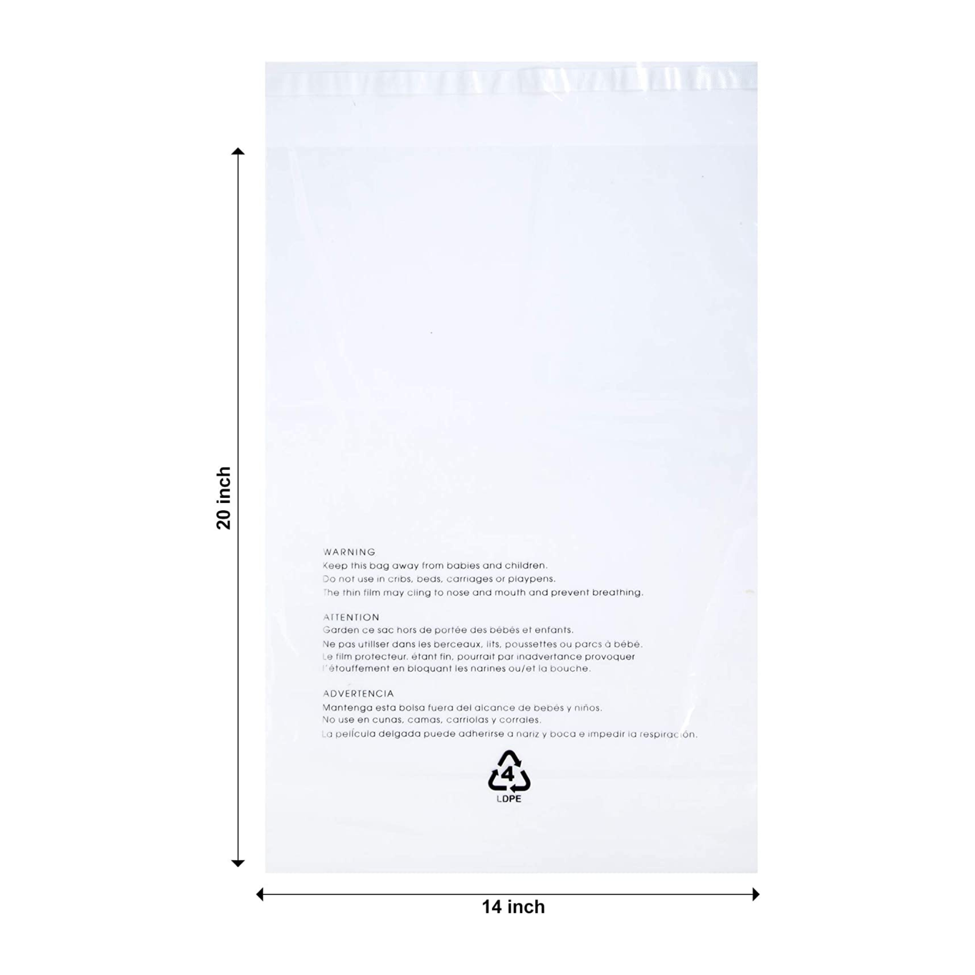 14X20 Industrial Clear Poly Bags With Permanent Self Seal & Suffocation Warning 200Pcs - Infinite Pack
