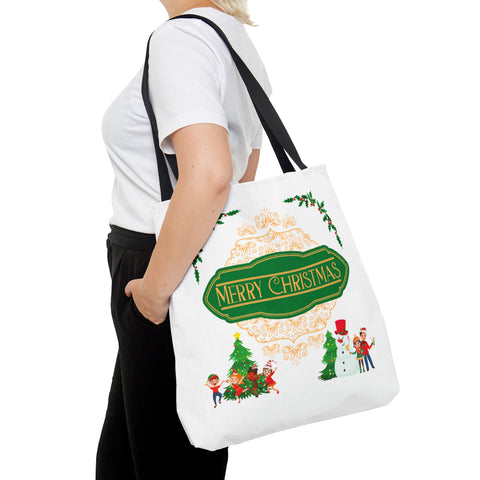 Merry Christmas Tote Bags Green, Reusable Canvas Tote Bags, Available in Different Size