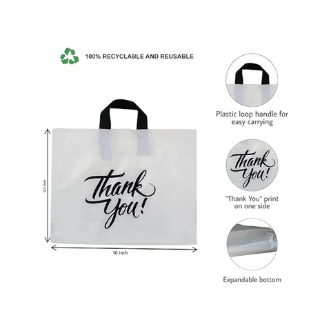16 x 12.5, 2.35 Mil Printed Plastic Bag with Loop Handles and 5" Bottom Gusset Shopping Bag Pack of 60 - Infinite Pack