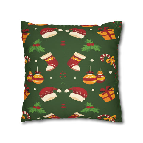 Christmas Spun Polyester Square Pillow Case Dark Green