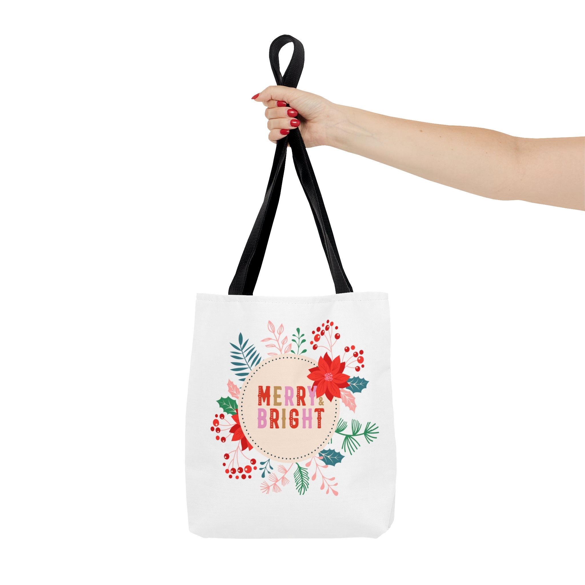 Merry Bright Tote Bags White, Reusable Canvas Tote Bags, Available in Different Size