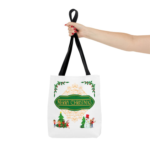 Merry Christmas Tote Bags Green, Reusable Canvas Tote Bags, Available in Different Size