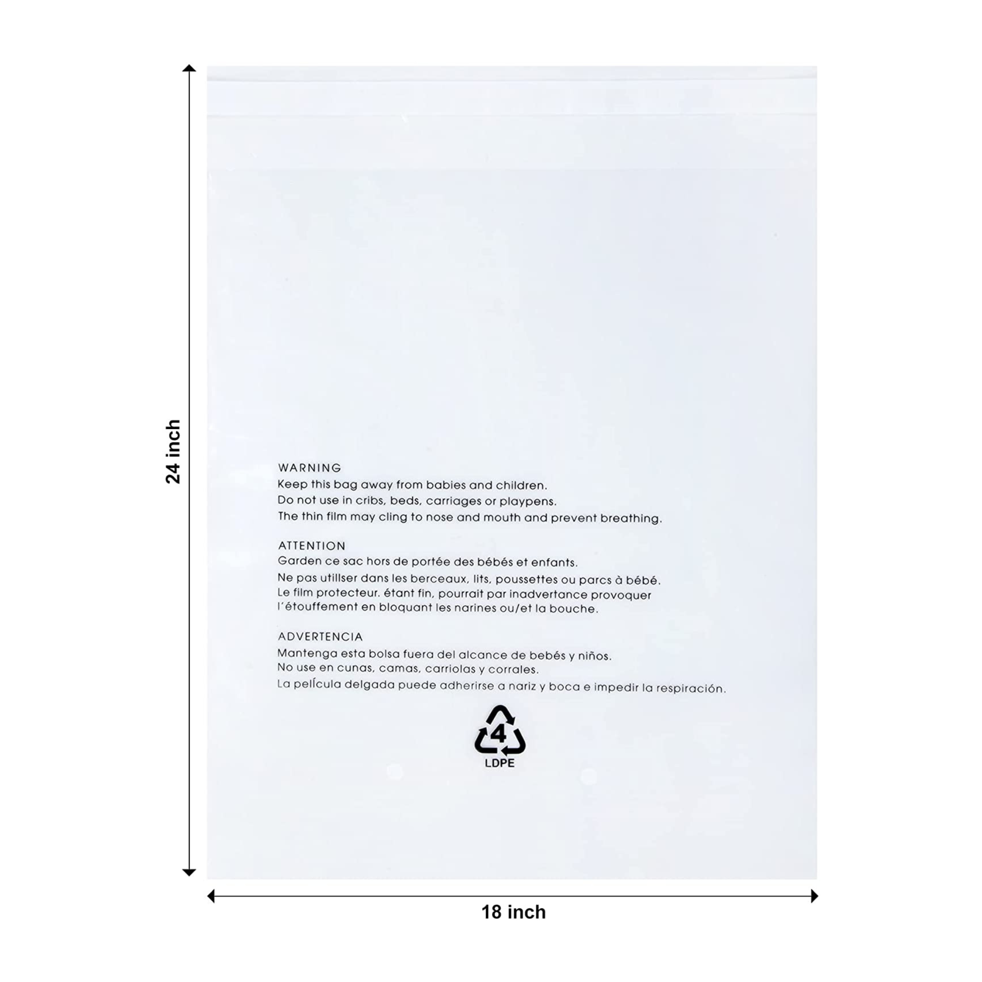 18x24 Industrial Clear Plastic Poly Bags With Permanent Self Seal - 1.5 Mil Suffocation Warning Bags For Packaging, Shipping & FBA - 200 Pcs - Infinite Pack