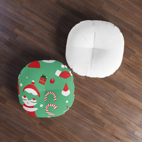 Christmas Tufted Floor Pillow, Round Green - Infinite Pack