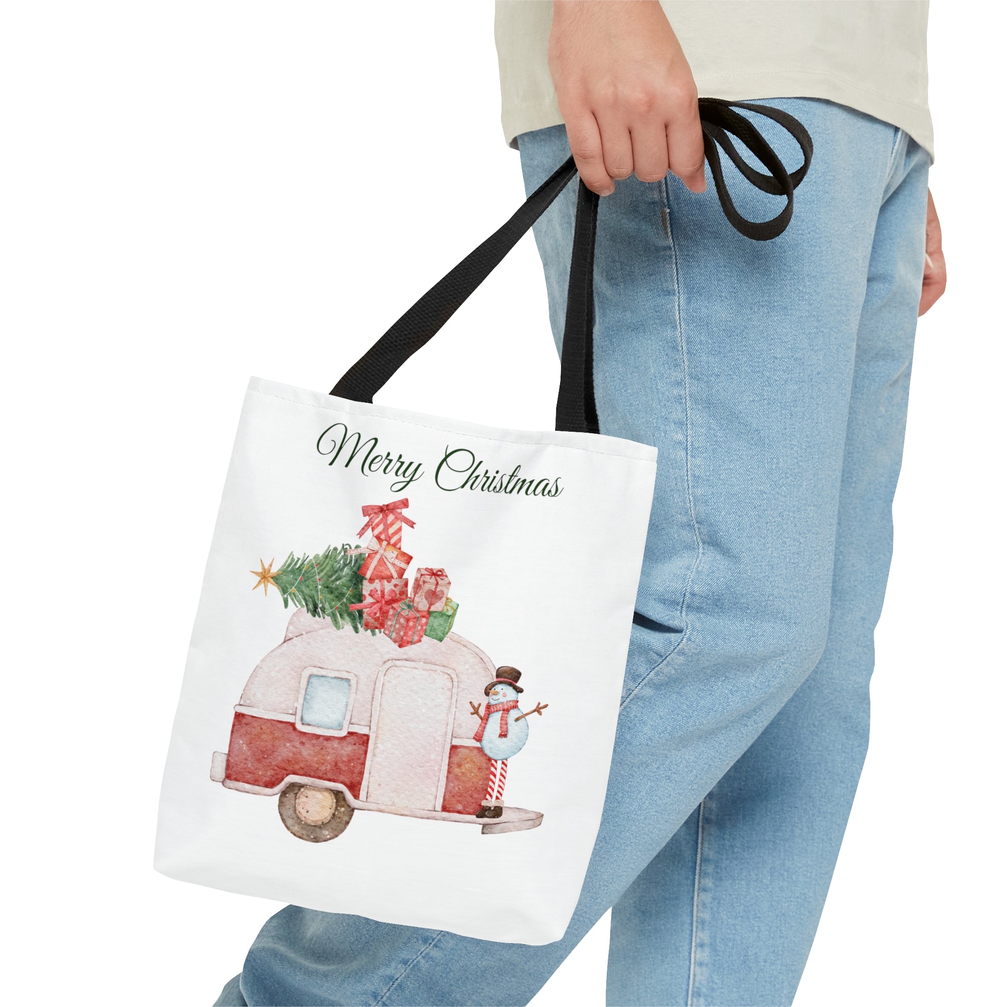 White Merry Christmas Tote Bag, Reusable Canvas Tote Bags, Available in Different Size