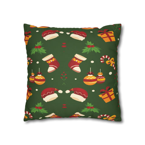 Christmas Spun Polyester Square Pillow Case Dark Green