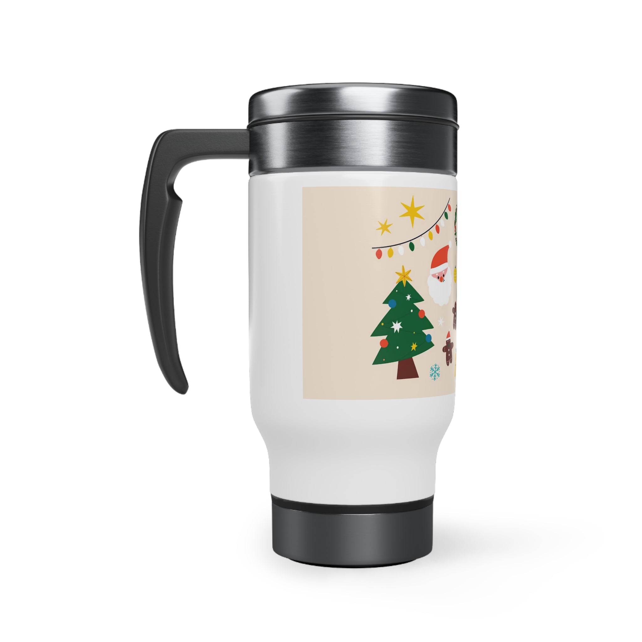 Christmas Stainless Steel Travel Mug with Handle, 14oz Biege - Infinite Pack