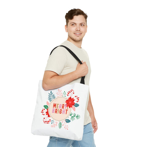 Merry Bright Tote Bags White, Reusable Canvas Tote Bags, Available in Different Size