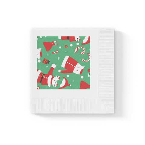 Christmas White Coined Napkins, Green - Infinite Pack