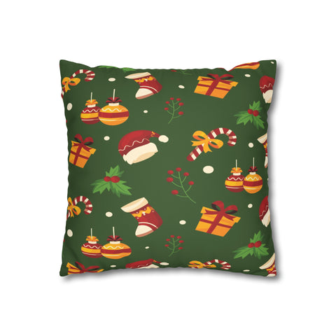 Christmas Faux Suede Square Pillow Case Dark Green