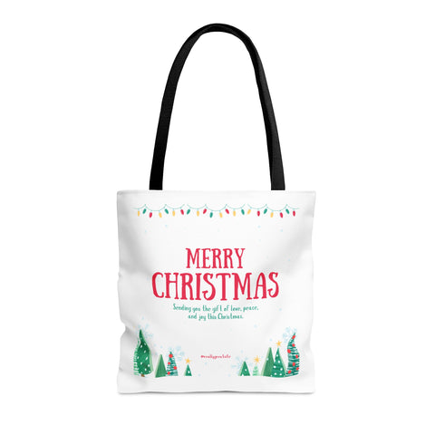 Merry Christmas Tote Bags White, Reusable Canvas Tote Bags, Available in Different Size