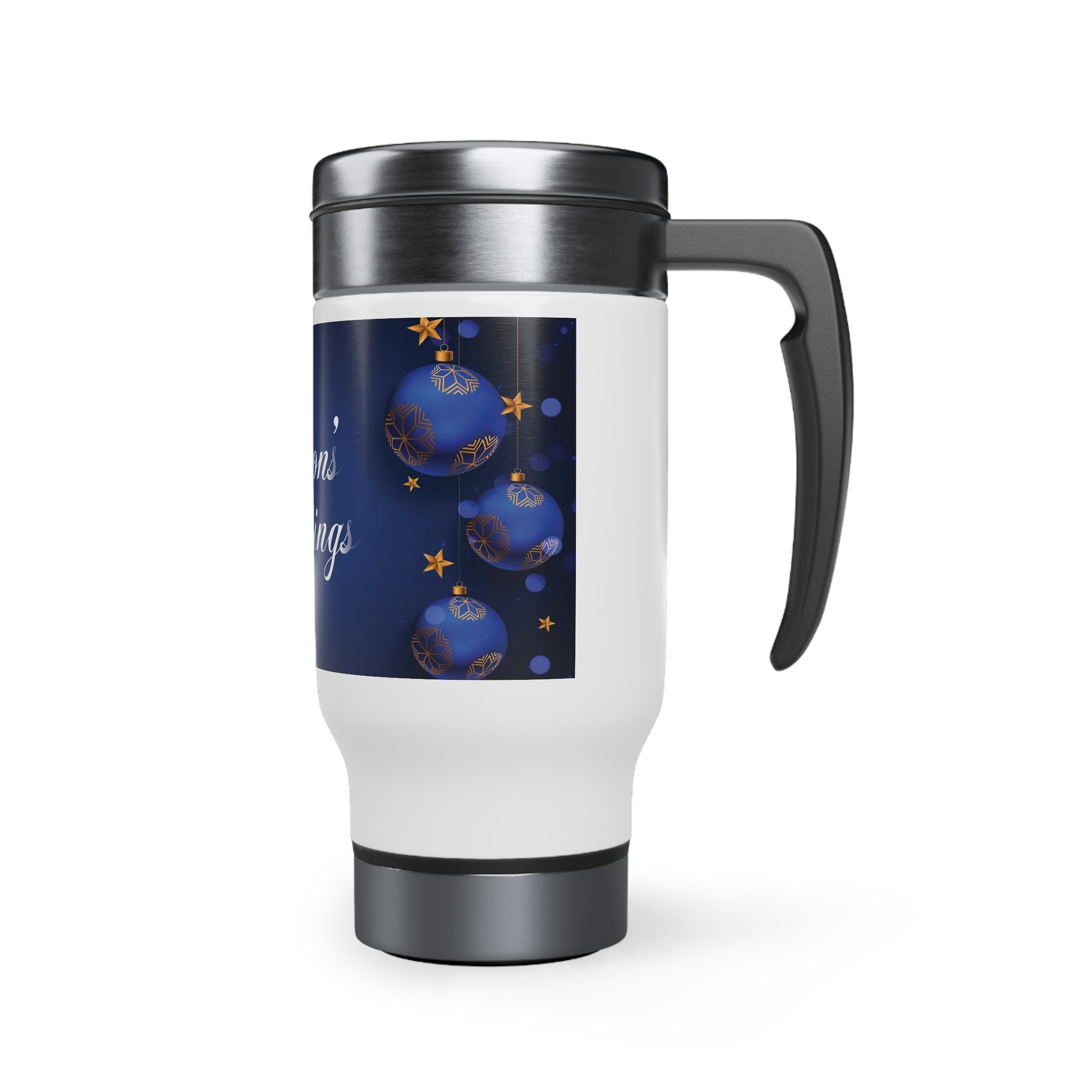 Christmas Stainless Steel Travel Mug with Handle, 14oz Dark Blue