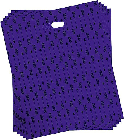 InfinitePack Large 9"x12"(100pcs) Black Arrows Printed on Purple Thank You Merchandise Bags , Die Cut Handles, Retail Shopping Bags for Boutique, Goodie Bags, Gift Bags Bulk, Favors, 1.25 Mil Reusable Plastic Bags - Infinite Pack