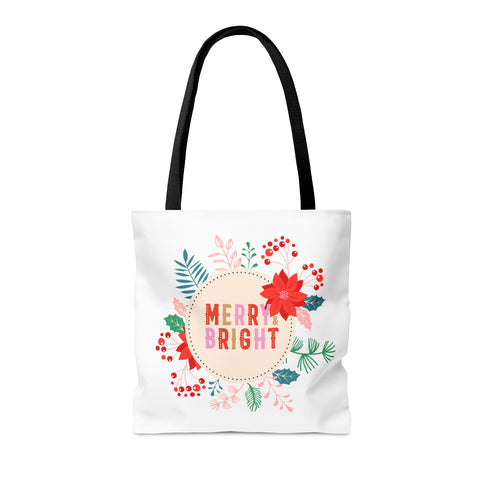 Merry Bright Tote Bags White, Reusable Canvas Tote Bags, Available in Different Size