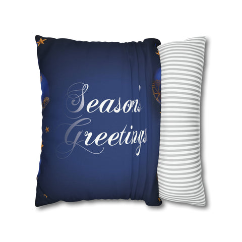Christmas Spun Polyester Square Pillow Case Dark Blue
