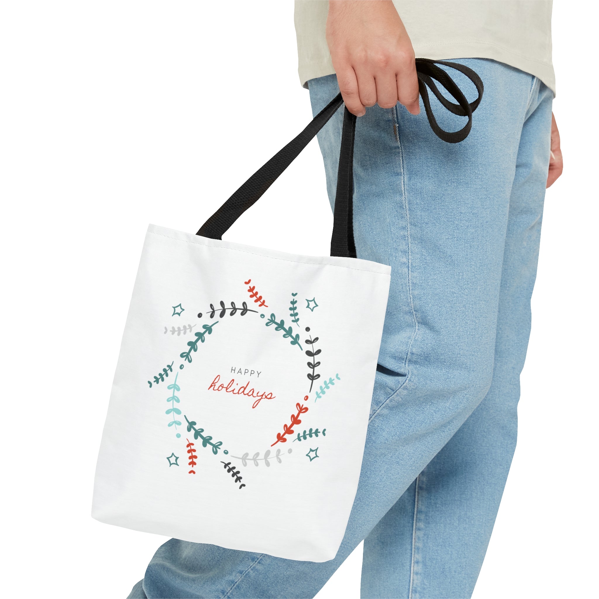 Hapy Holidays Christmas Tote Bags White, Reusable Canvas Tote Bags, Available in Different Size