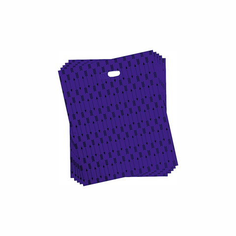100 Pack - 9x12" Purple Die-Cut Handle Bags with Black Arrow Print (Thank You) - Infinite Pack