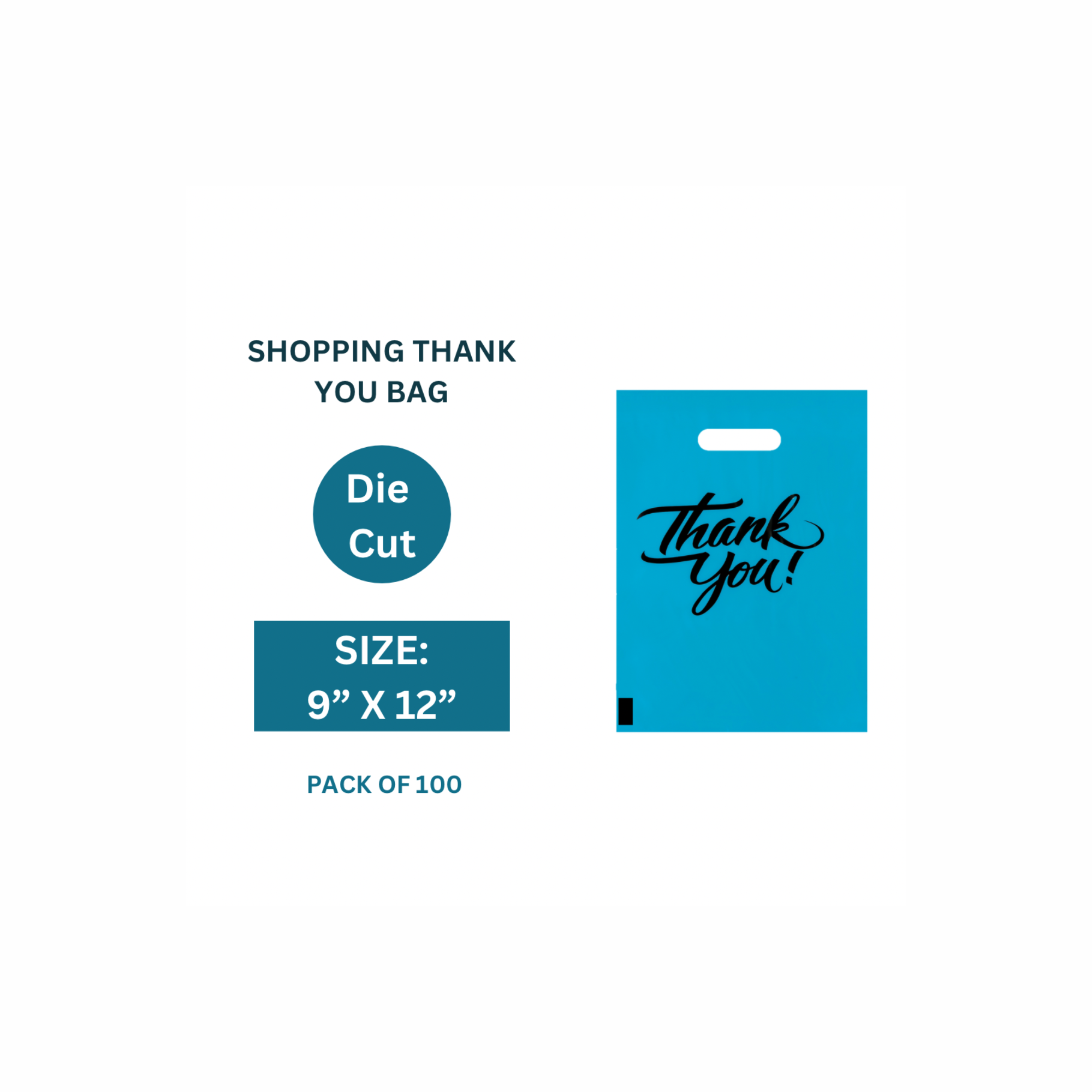 9 x 12 Thank You Bags Bulk (Pack of 100) with Die Cut Handles, Retail Thank You Shopping Poly Bags - Infinite Pack