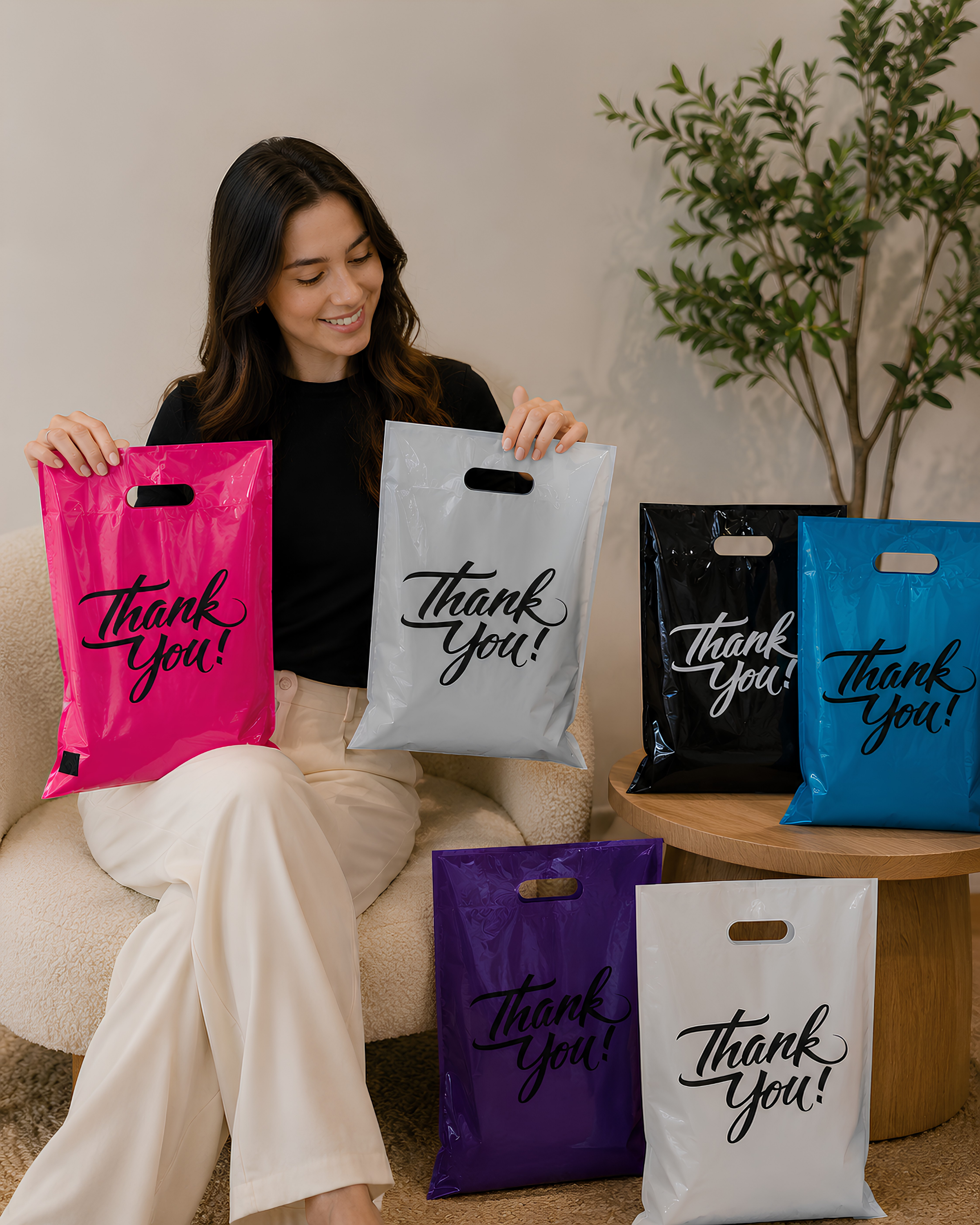 Colored die cut handle bags pack of 100