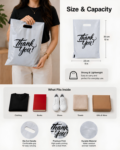 Die cut handle bags available colors and sizes