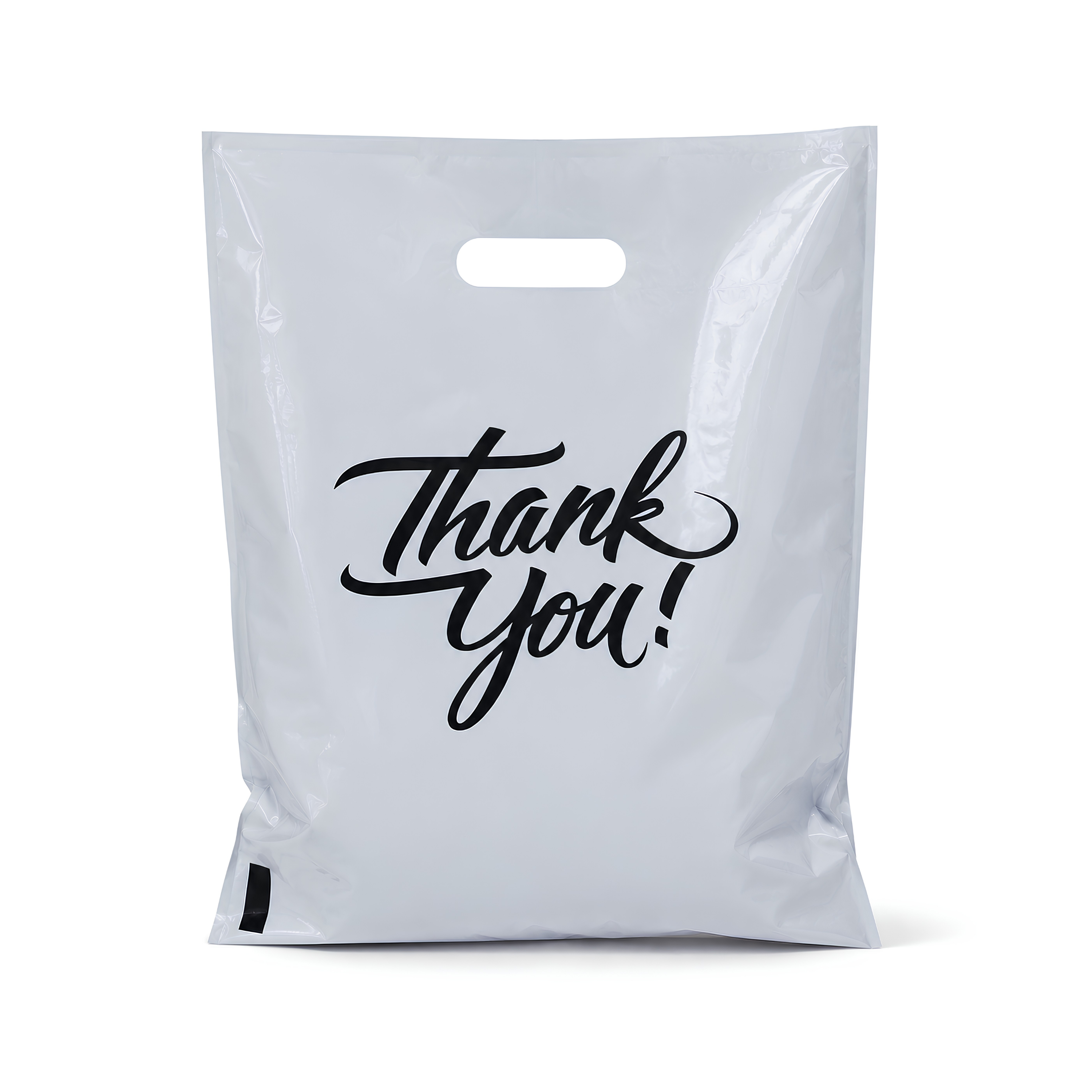 White die cut handle bags with thank you print