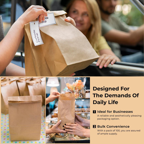 Brown Kraft Paper Bags 10Lb (6.5 x 4.15 x 13.3 In ) Large Heavy Duty Grocery Bags | Lunch Bread Sandwich Bags