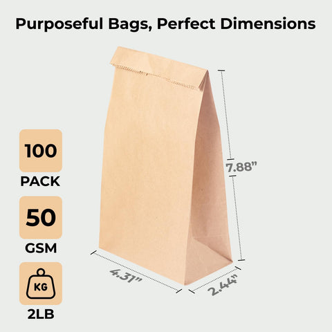 Paper Bags for Bakery Cookies 4LB (5 x 3.13 x 9.75) | Snacks Sandwiches Popcorn Small Gift Bags