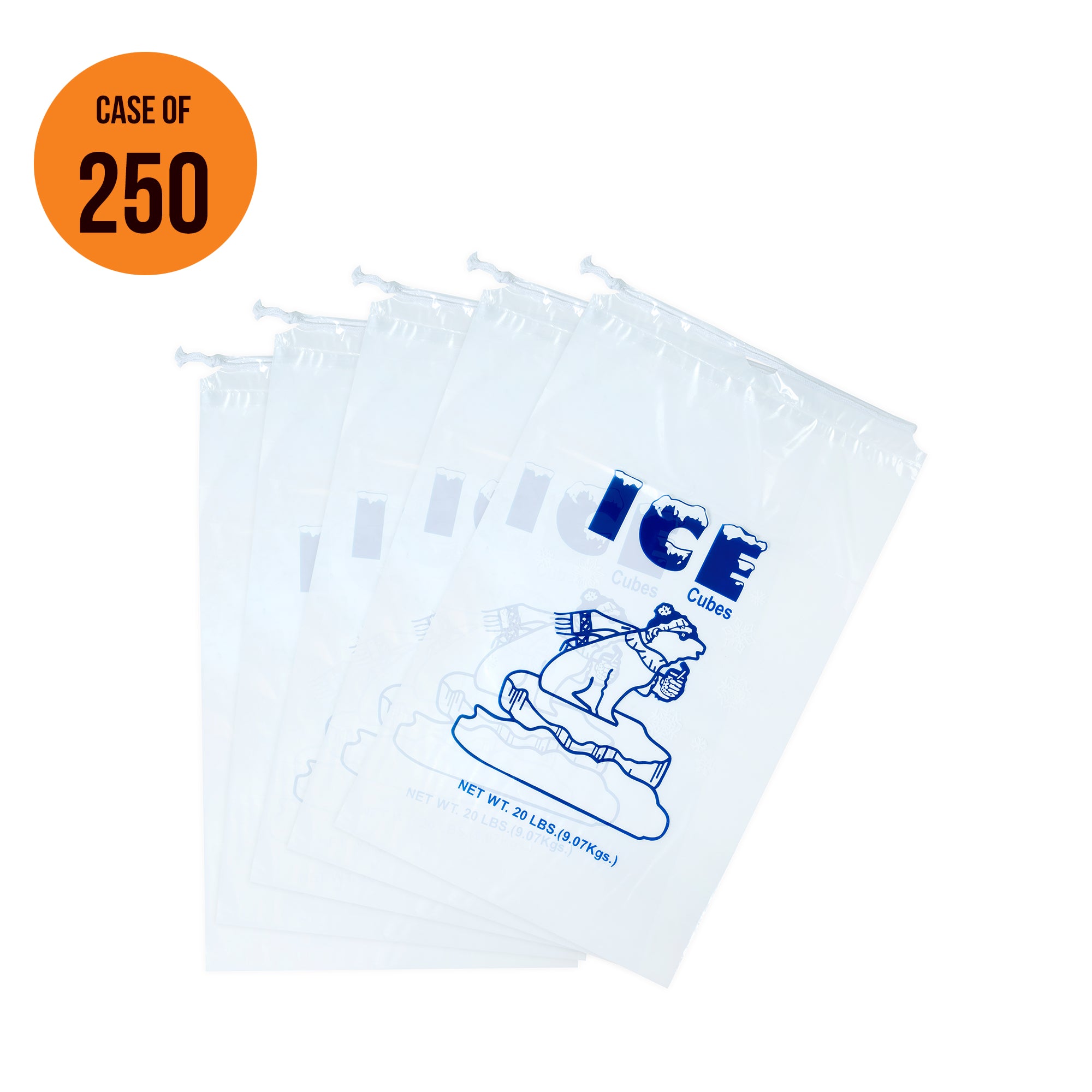 20 Lbs Ice Bags (Pack of 250) with Cotton Drawstring - Infinite Pack