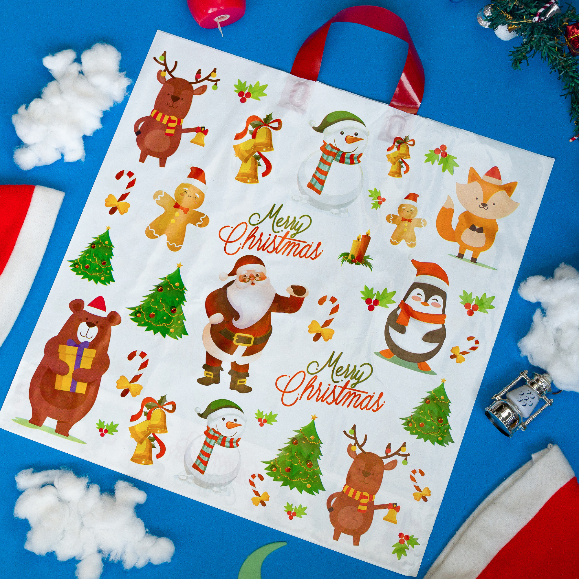18x18 Pack Of 100 Merry Christmas Printed Thick Plastic Gift Bags With Loop Handle Infinitepack