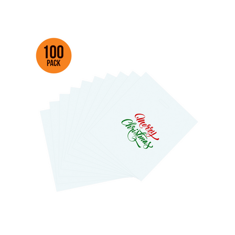 16x18 Pack of 100 Merry Christmas Printed White Plastic Treat Bags 1.75 Mil With Die Cut - Infinite Pack