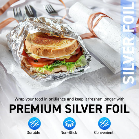 Silver Foil Wrap Aluminum Foil (pack of 500)| Foodgrade Non Stick Heavy Duty Disposable Sheets for Restaurant