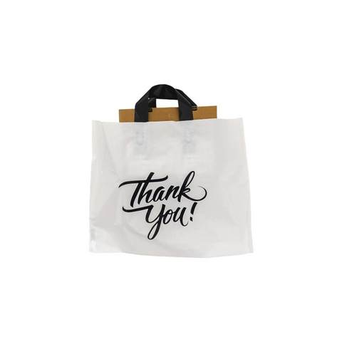 16 x 12.5, 2.35 Mil Thank You Shopping Bag with Loop Handles and 5" Bottom Gusset Shopping Bag Pack of 60 - Infinite Pack