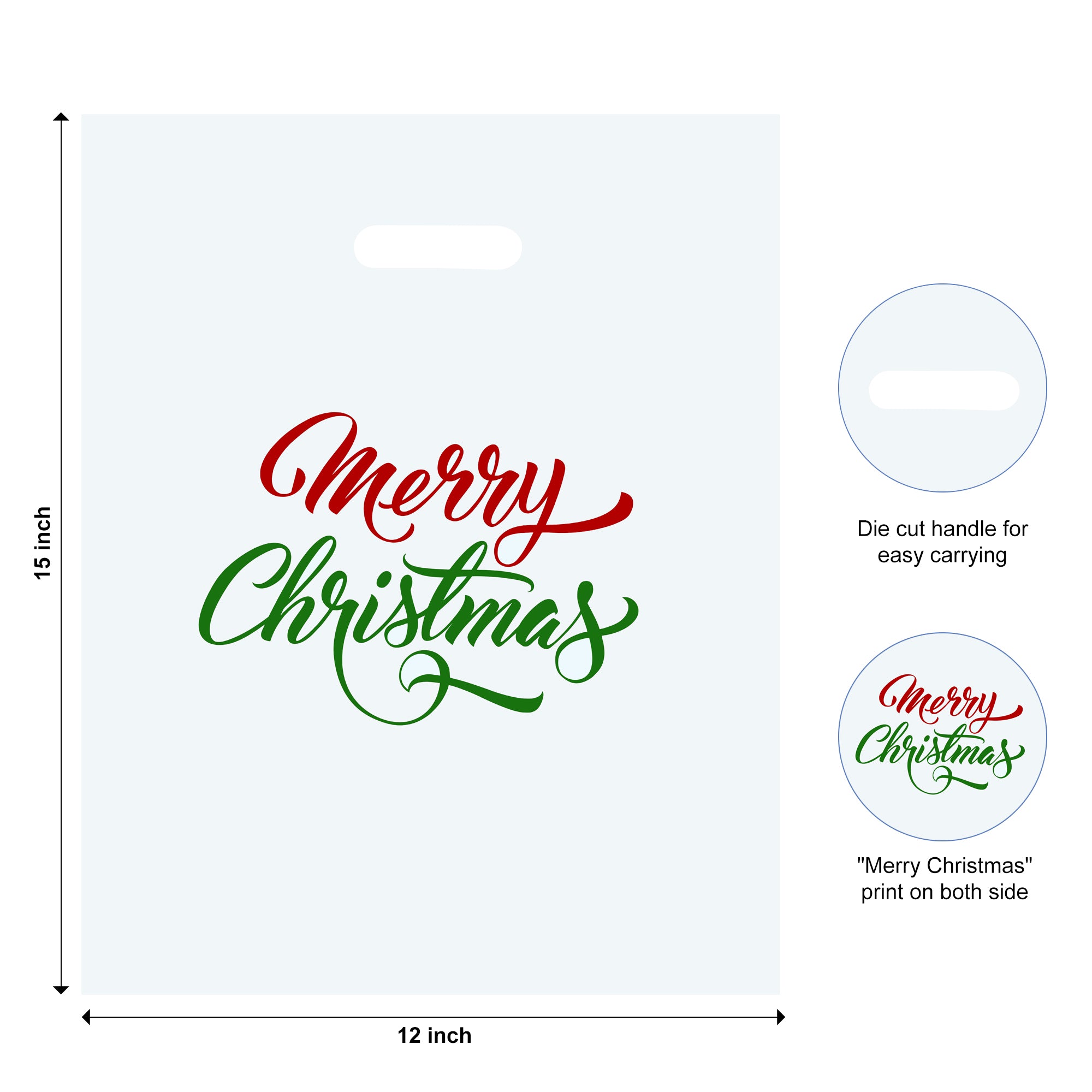 white merry christmas printed shopping bag with size