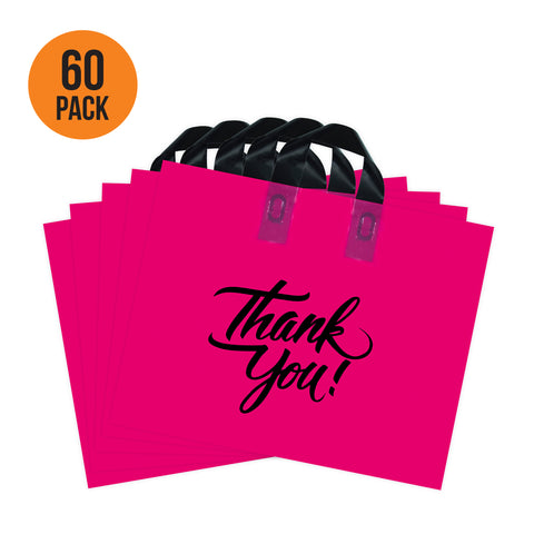 Printed Plastic Bags Loop Handles 20x15 x 3 Mil with 6" Bottom Gusset Boutique Bag Pack of 60 - Infinite Pack