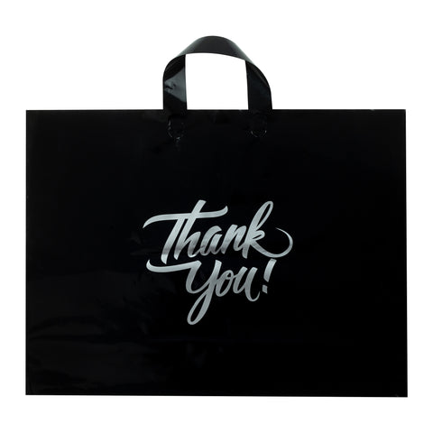 16  x 12.5 black thank you bag with loop handle