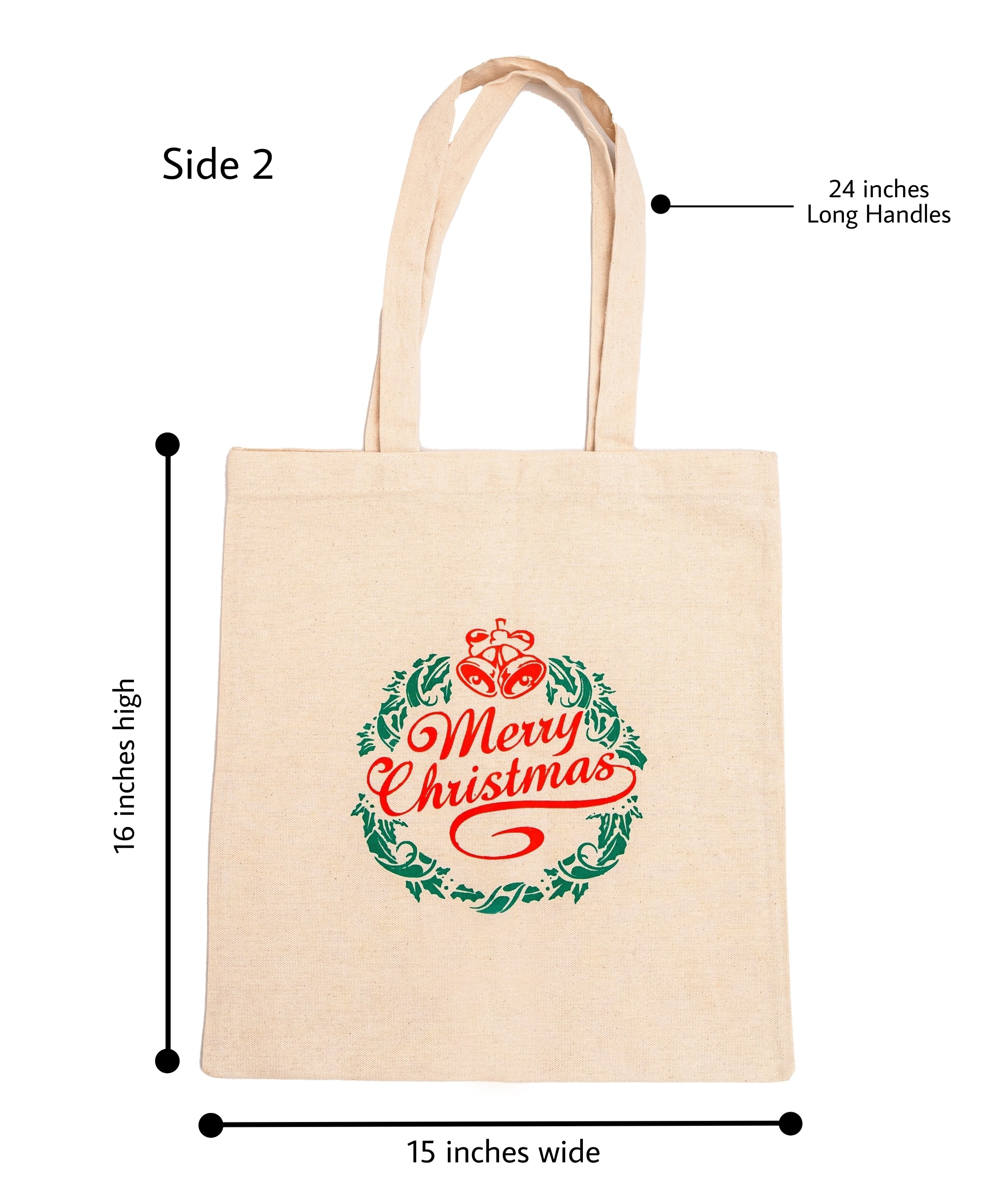 merry christmas cotton tote bag with long handle with size