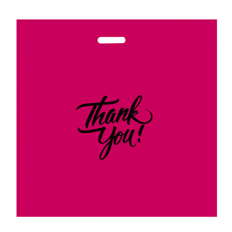 20 x 20 pink thank you bag with die cut handle