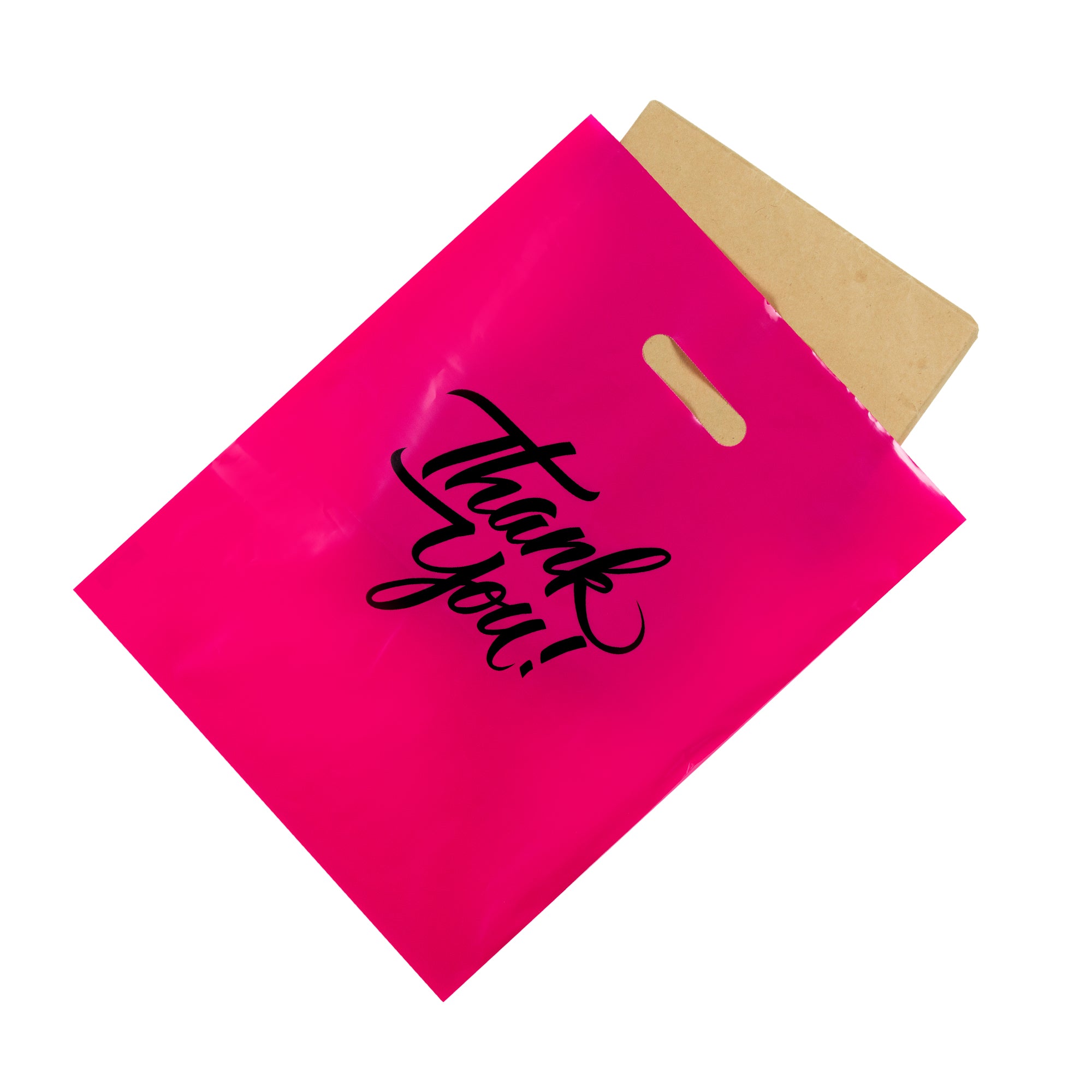 12 x 15 pink thank you bag with object inside 