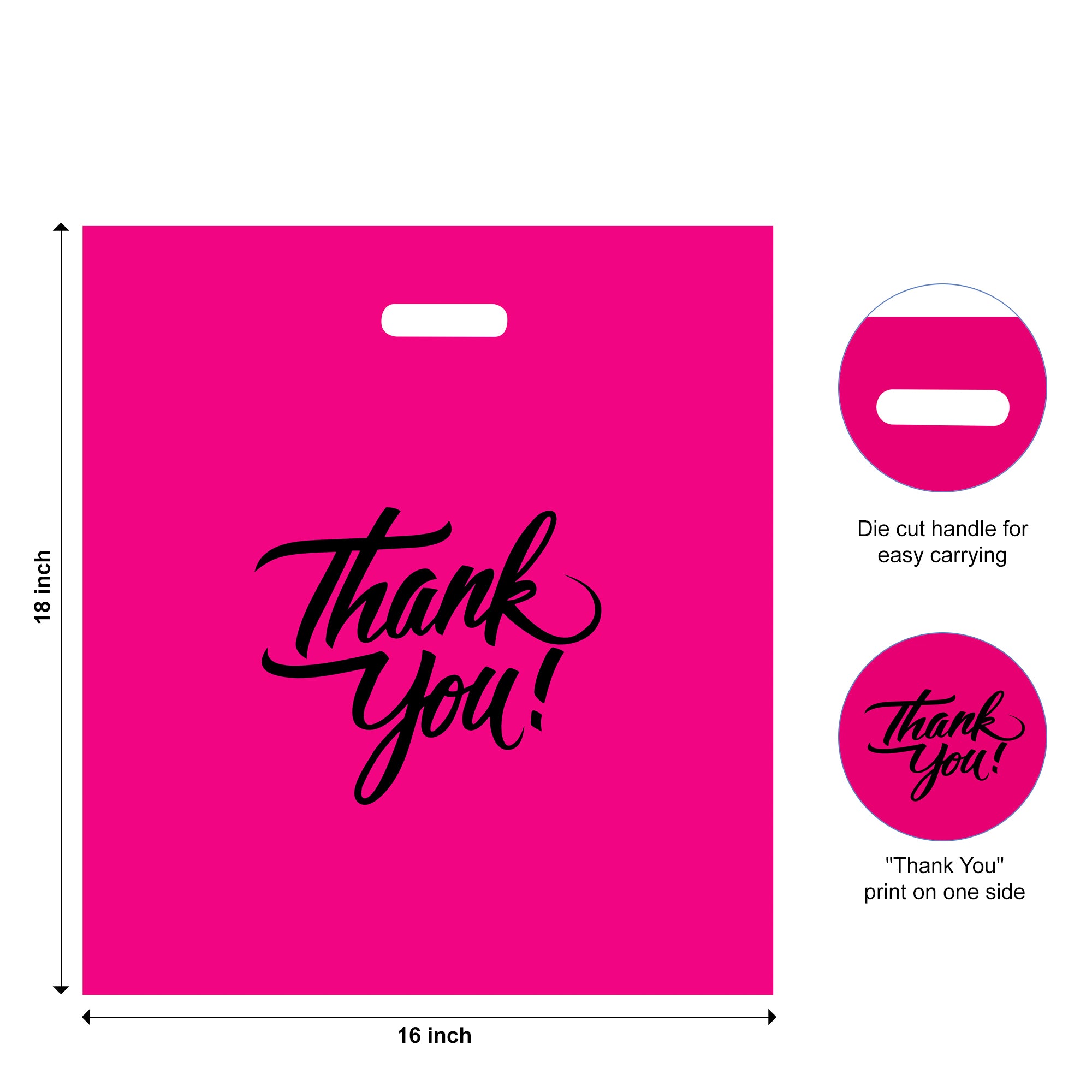 16 x 18 pink thank you bags with die cut handle with size 