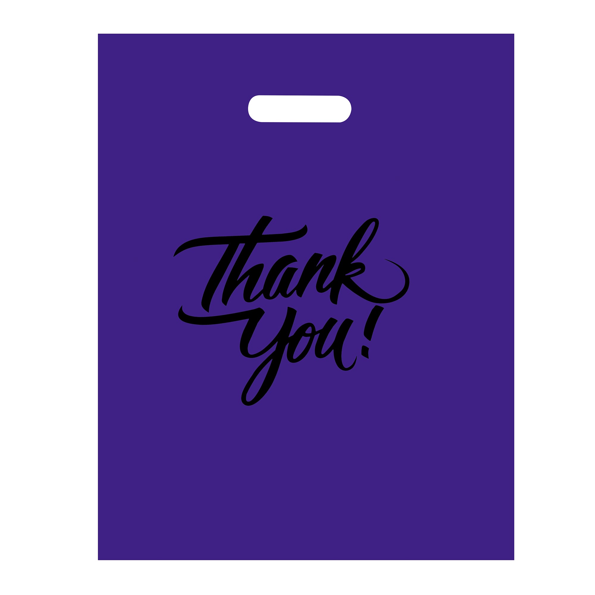 Purple thank you bags with die cut handle
