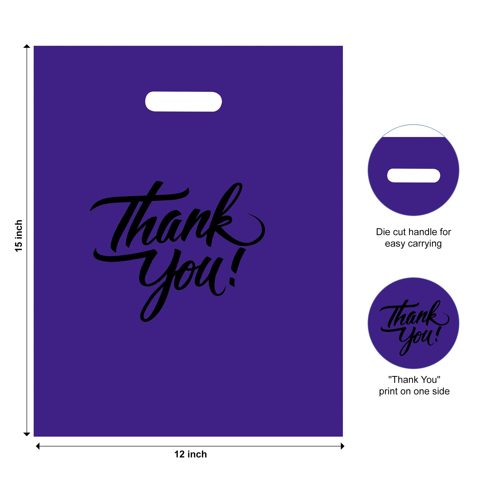 Purple thank you bag with size 