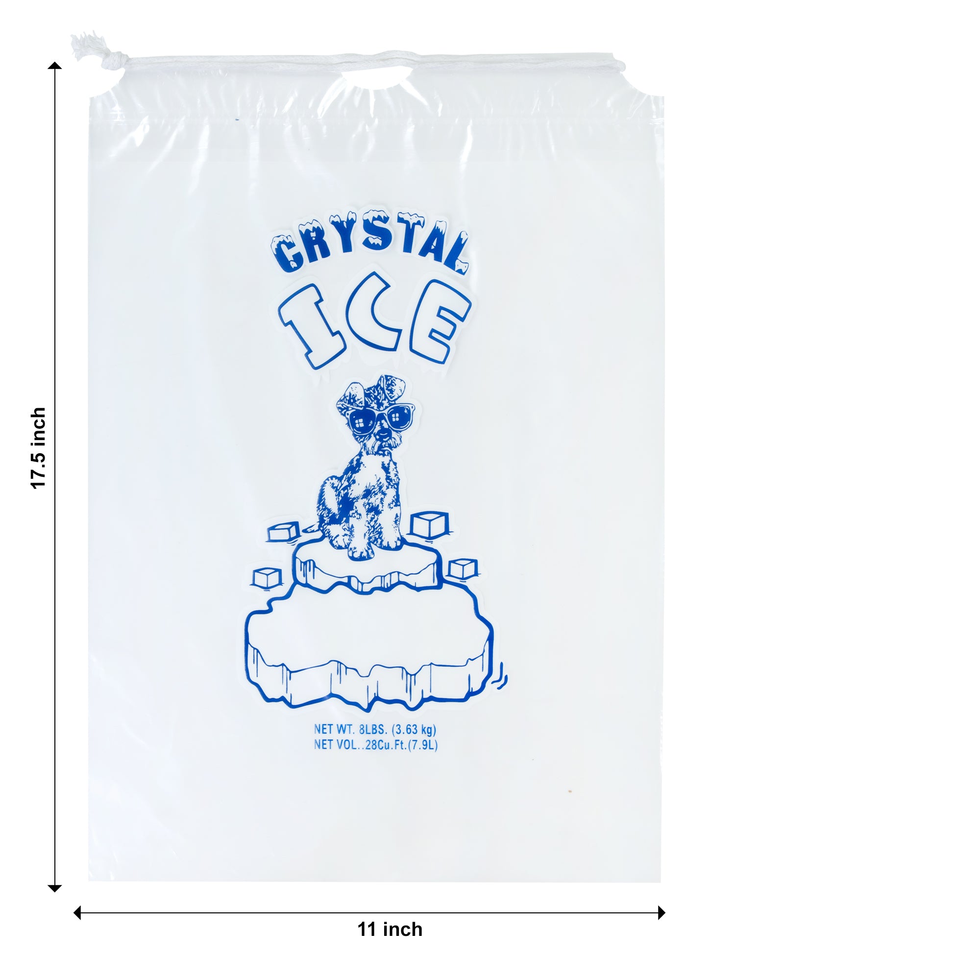 8 lb. Polyethelyne Ice Bags with Drawstring Crystal Ice