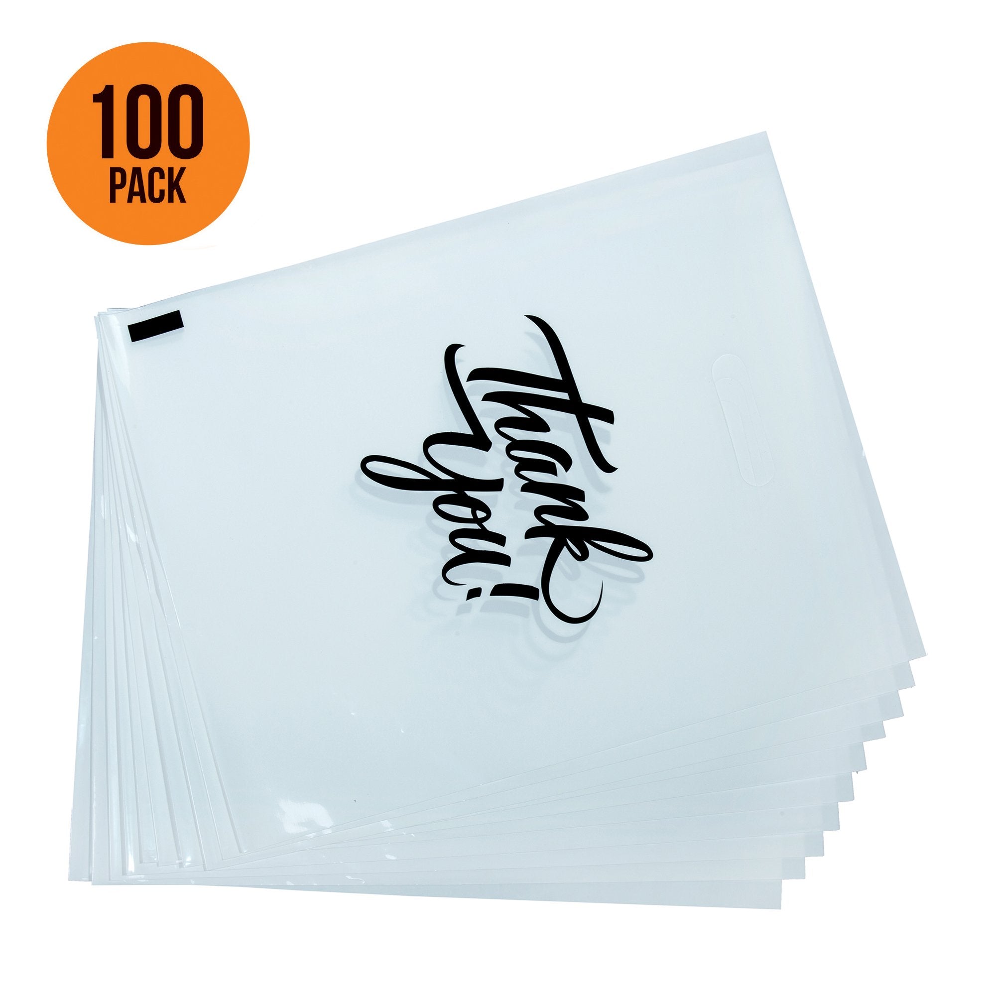 20 X 20 Pack of 100 Thank You Printed Merchandise Bags 2 Mil With Die Cut Handle - Infinite Pack