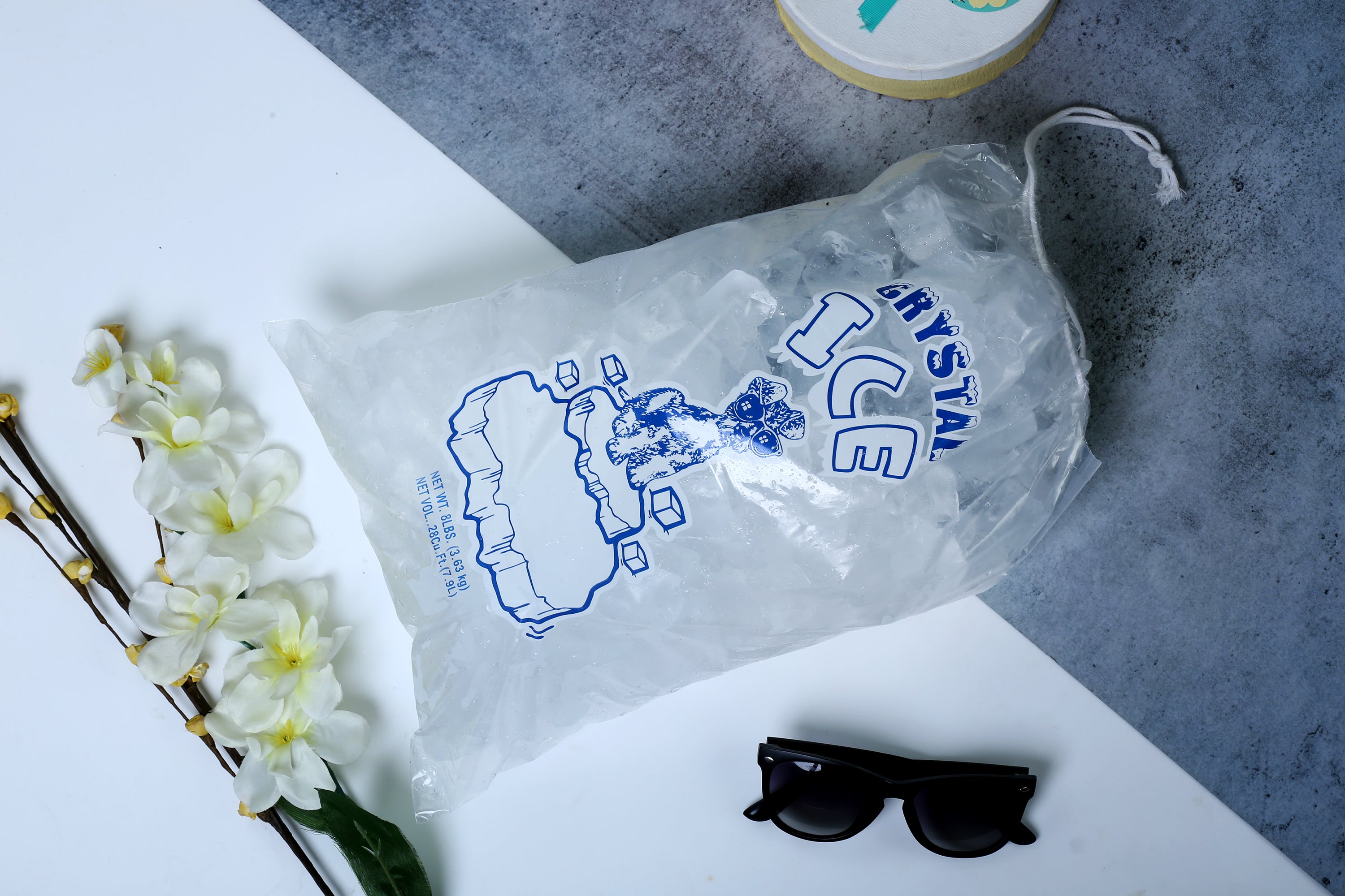 real life image of 8 lbs ice bag with cotton drawstring