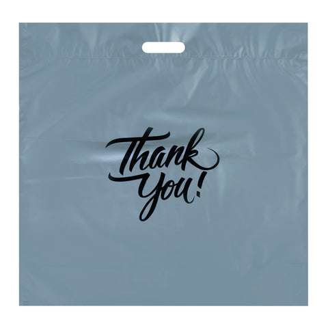 20 x 20 grey thank you bag with die cut handle