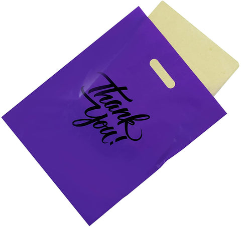 16 x 18 purple thank you bag with object inside