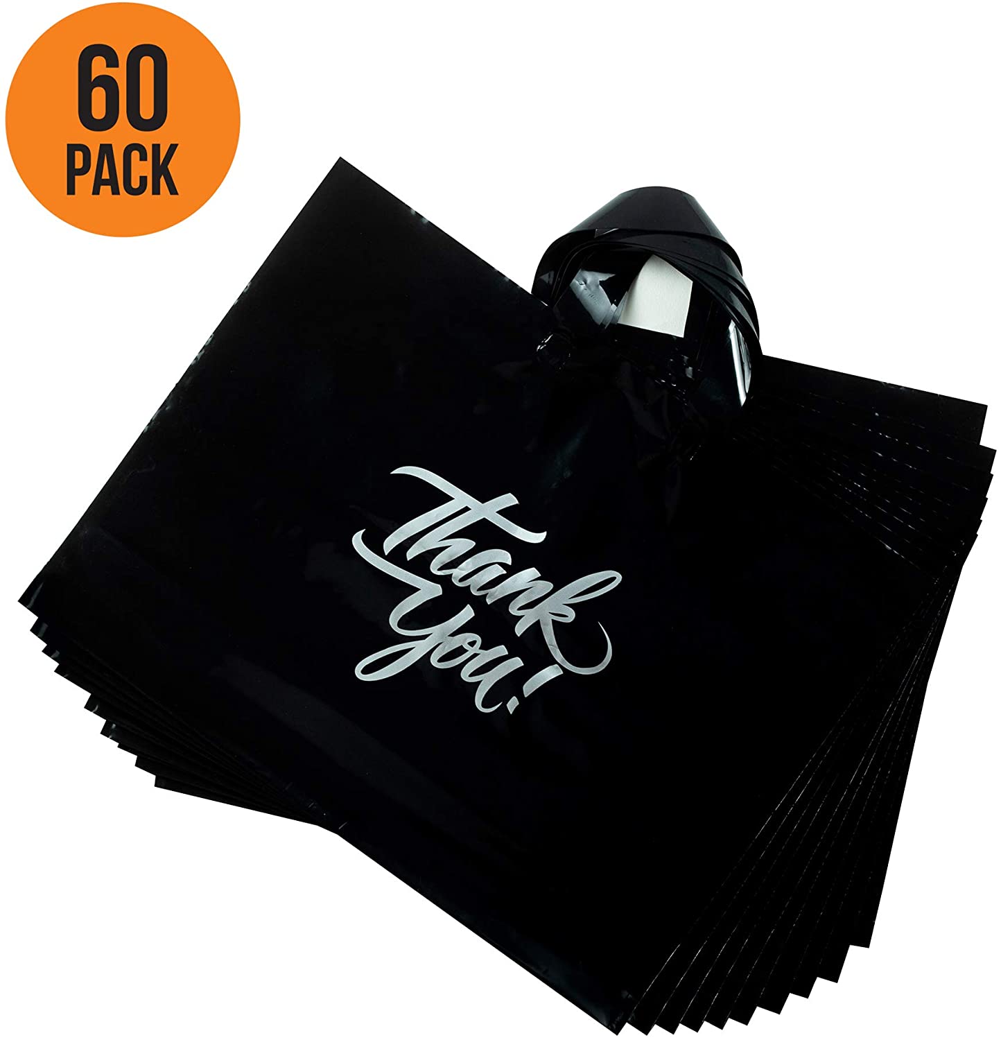 black thank you bag with loop handle pack of 60